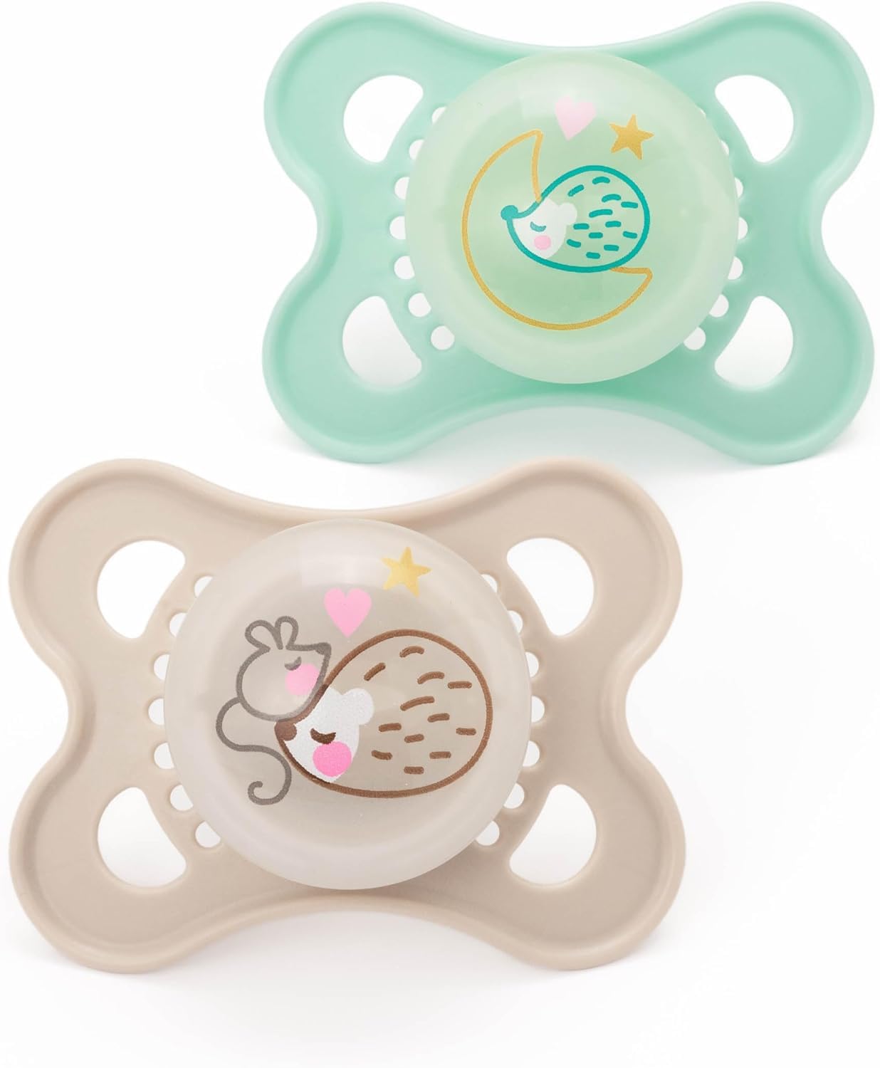 MAM Latex Glow-in-the-Dark Dummies, 0-6M, 2 Pack, Orthodontic Design