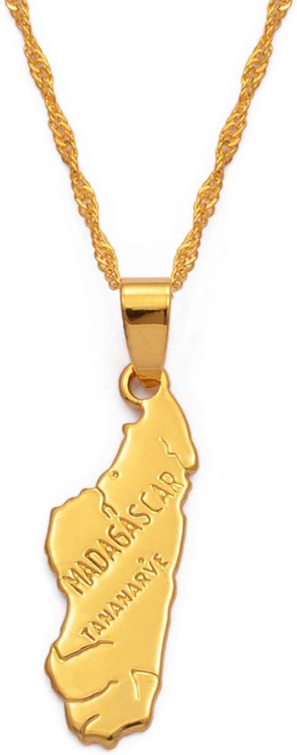 FEELHHMap Necklace,Madagascar Map Pendant Necklace Fashion Ethnic Charm Pendant Chain Jewellery Unisex Personalized Clothing Accessory,60Cm Chain
