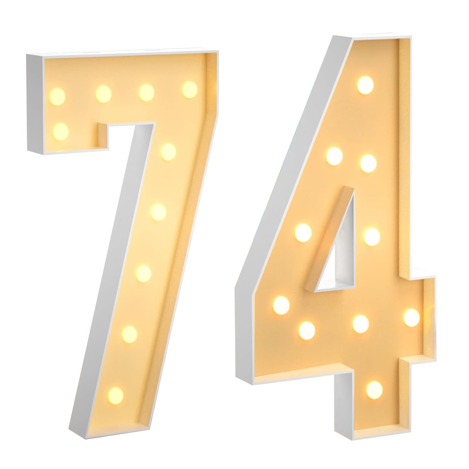 100 cm, grande numero 74, con numeri a LED grandi, decorazione a mosaico, luce bianca calda, per casa, feste, compleanni, matrimoni, compleanni e Natale