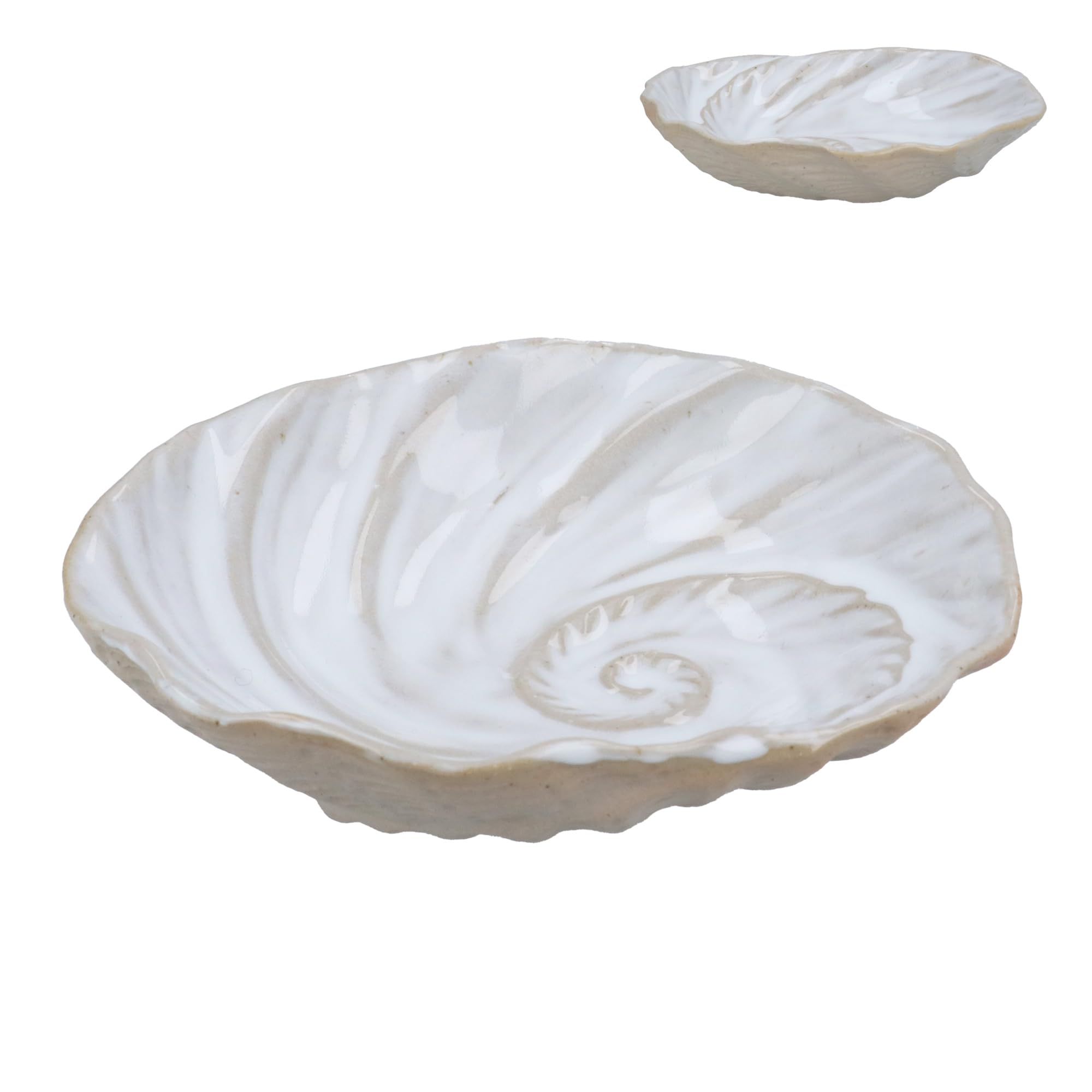 Gisela Graham White Spiral Shell Trinket Dish, Glazed Stoneware, 12Cm