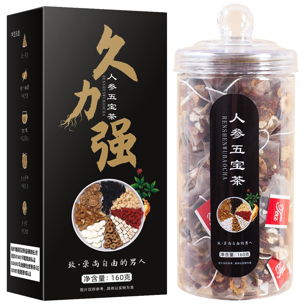 Ginseng Five Treasures Tea Kidney Tea Bags, Chinese Men’s Kidney Formula Ginseng Six Treasure Herbal Tea, Precious Ingredients Formula Mixed Herbal Floral Tea Bags for Men & Women