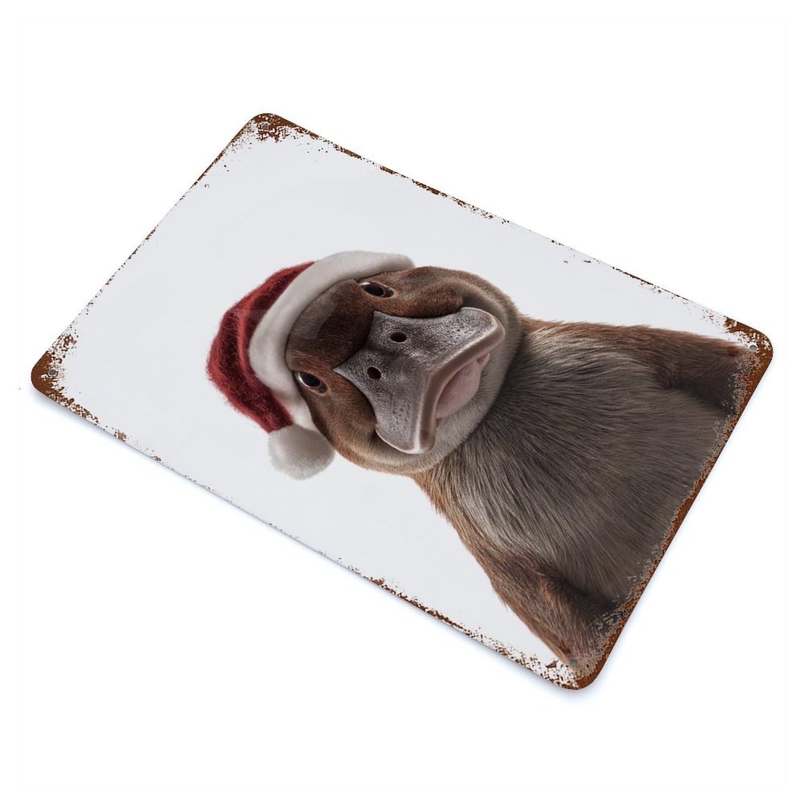 Christmas Platypus with Santa Hat Portrait Rusty Metal Tin Sign 11.8"x7.9", for Shed, Workshop And Garage Wall Decor, Shabby Chic Decor