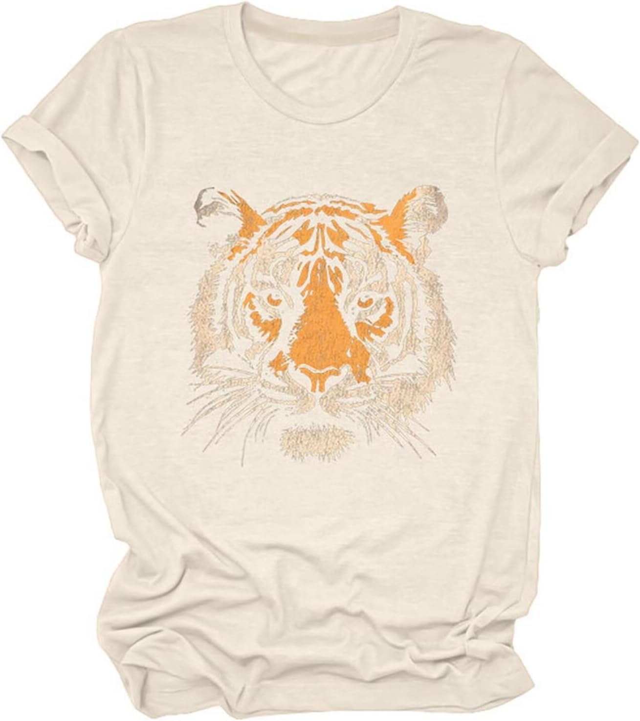 Epokay Tiger Printed T-Shirt Women Cute Animal Tiger Face Graphic Novelty Casual Comfort Crewneck Short Sleeve Tops