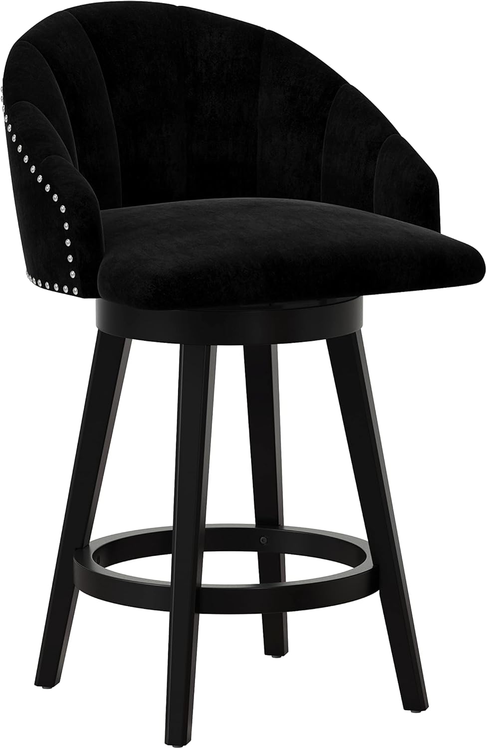 Hillsdale, Dulcie Wood and Upholstered Counter Height Swivel Stool with Nail Head, Black
