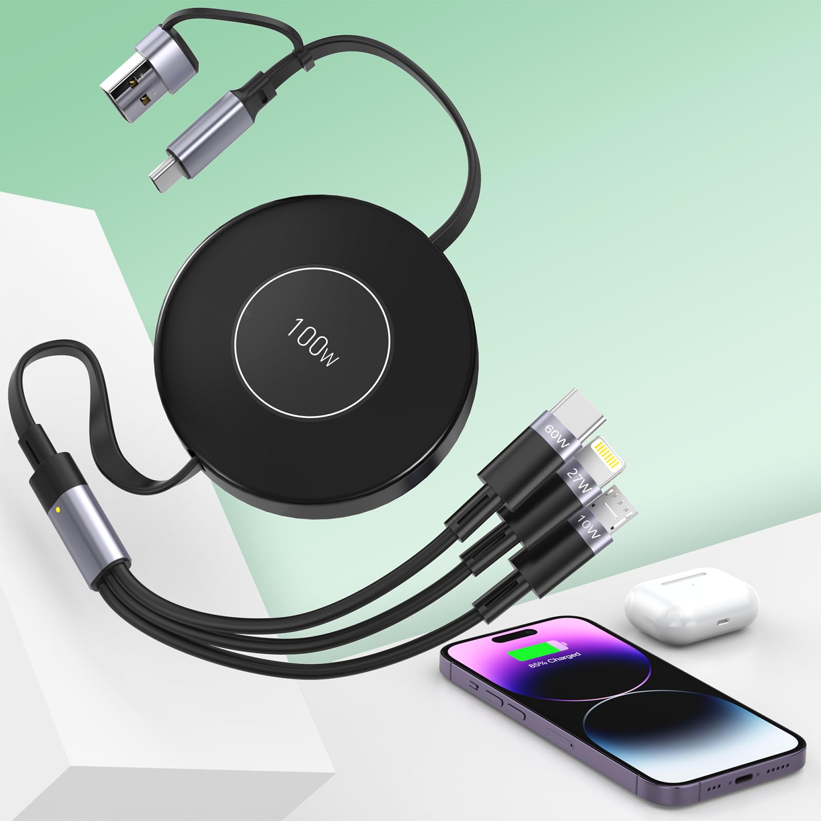 Câble de charge rapide multiple 5 en 1 USB C et A vers Lightning Micro 1,2m - 8
