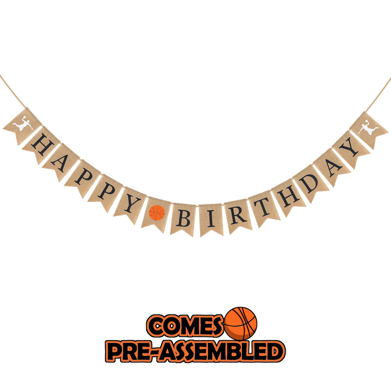 Basketball Happy Birthday Jute Burlap Banner - Game Day Slam Dunk Basketball Party Decorations For Boys 13th Birthday - Sports Basketball Birthday Party Banner Supplies