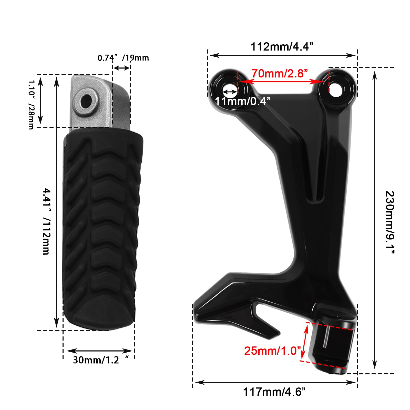 Reposapiés trasero para motocicleta con kit de soportes para Kawasaki Ninja 650/Z650 2017-2024, negro