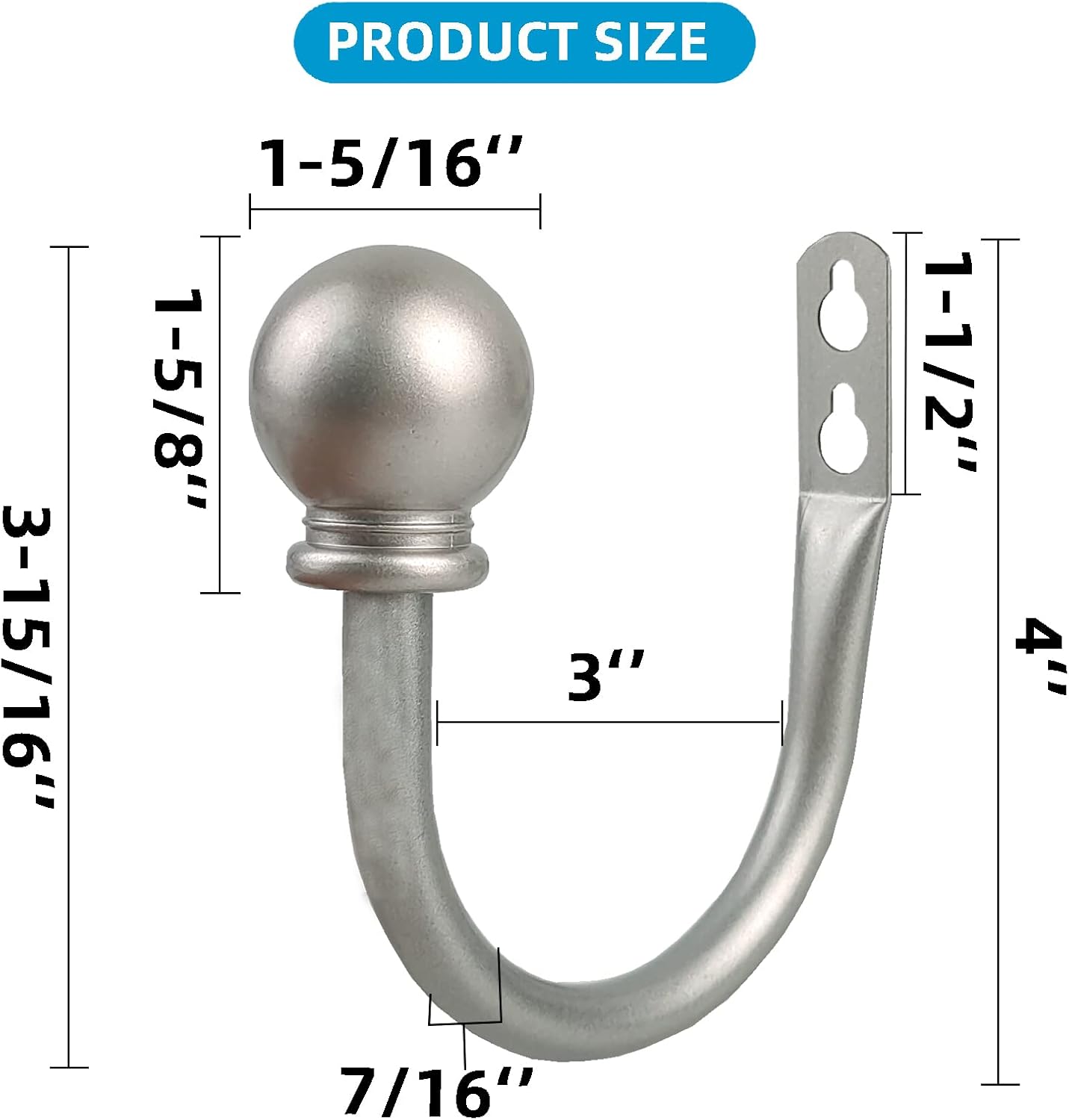 Curtain Holdbacks, Curtain Hooks for Drapes with Screws Wall Mounted, Decorative Drapery Holdbacks for Bedroom Livingroom Office, Satin Nickel Ball Finials Curtain Tiebacks