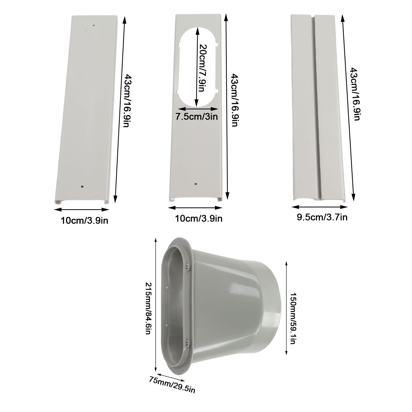 Kit de Ventana de Aire Acondicionado Portátil Actualización Deflector Retráctil Conducto de Escape de Empuje para Tubo de 150mm