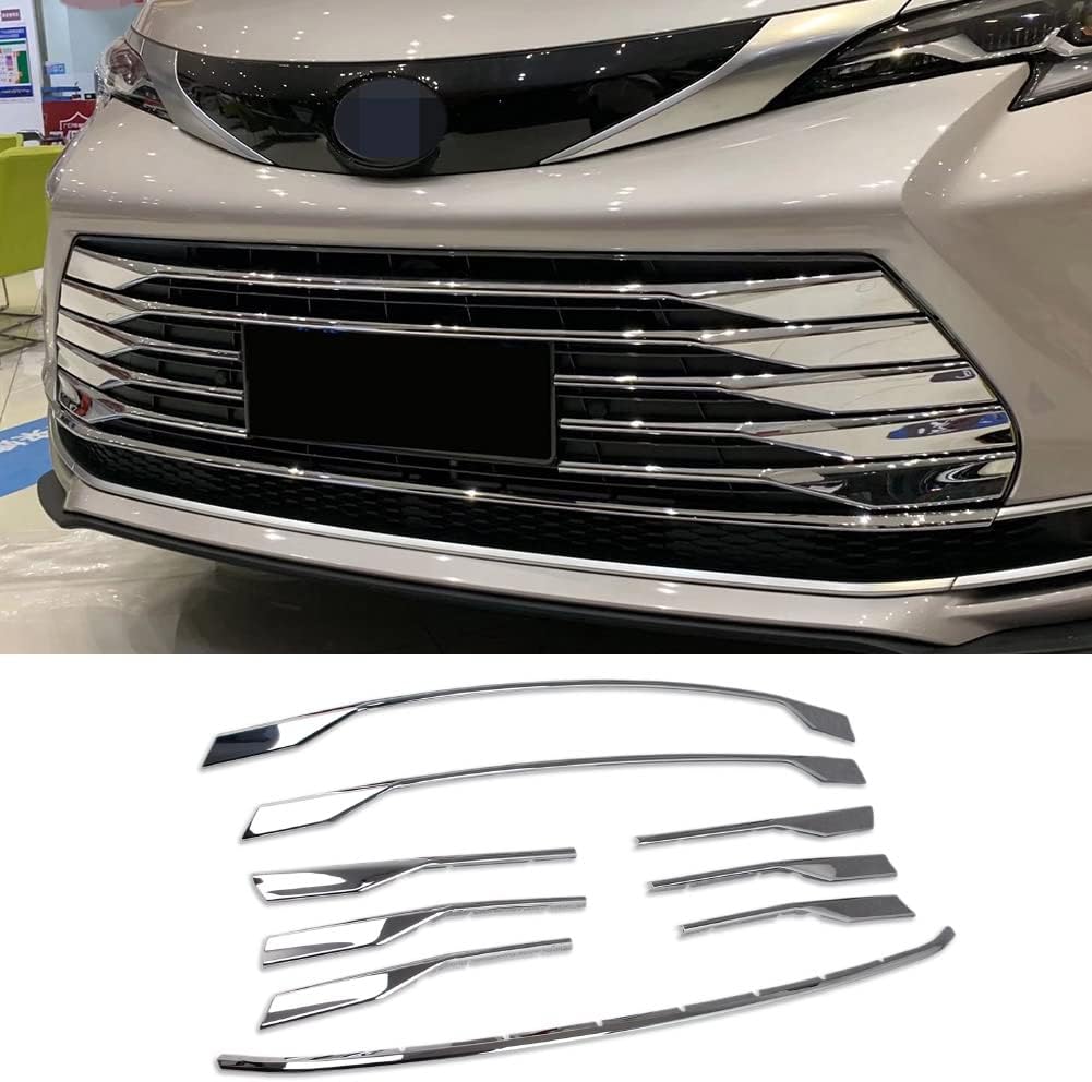 Beautost Fit For Toyota Sienna 2021 2022 2023 2024 2025 2026 Front Grill Grille Cover Trim Trims Chrome ABS (For the model without parking sensors)