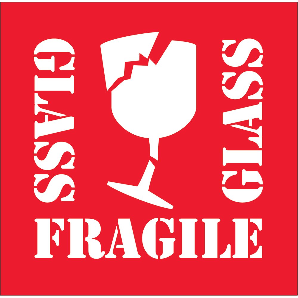 Generic DL1282"Fragile - Glass" Labels, 4" x 4"