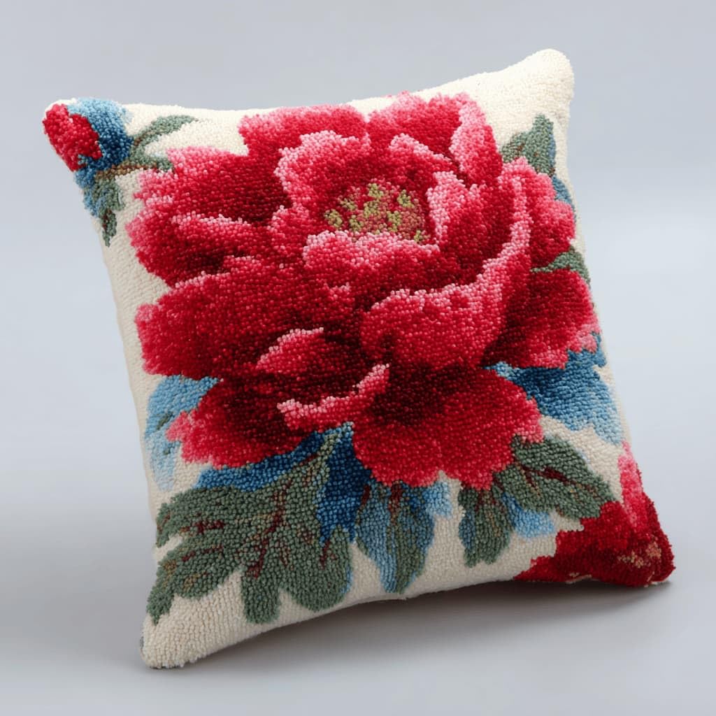 Kitquiver Latch Hook DIY Pillow Kit,Peony Handmade Cushion Cover 43X43Cm