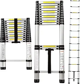 Escada Telescópica,16,5 Pés, 5 Metros, Altura Ajustável, Escadas de Extensão, Escadas Dobrável Multiusos, Alumínio, Pés Antiderrapantes, Bloqueio de Segurança