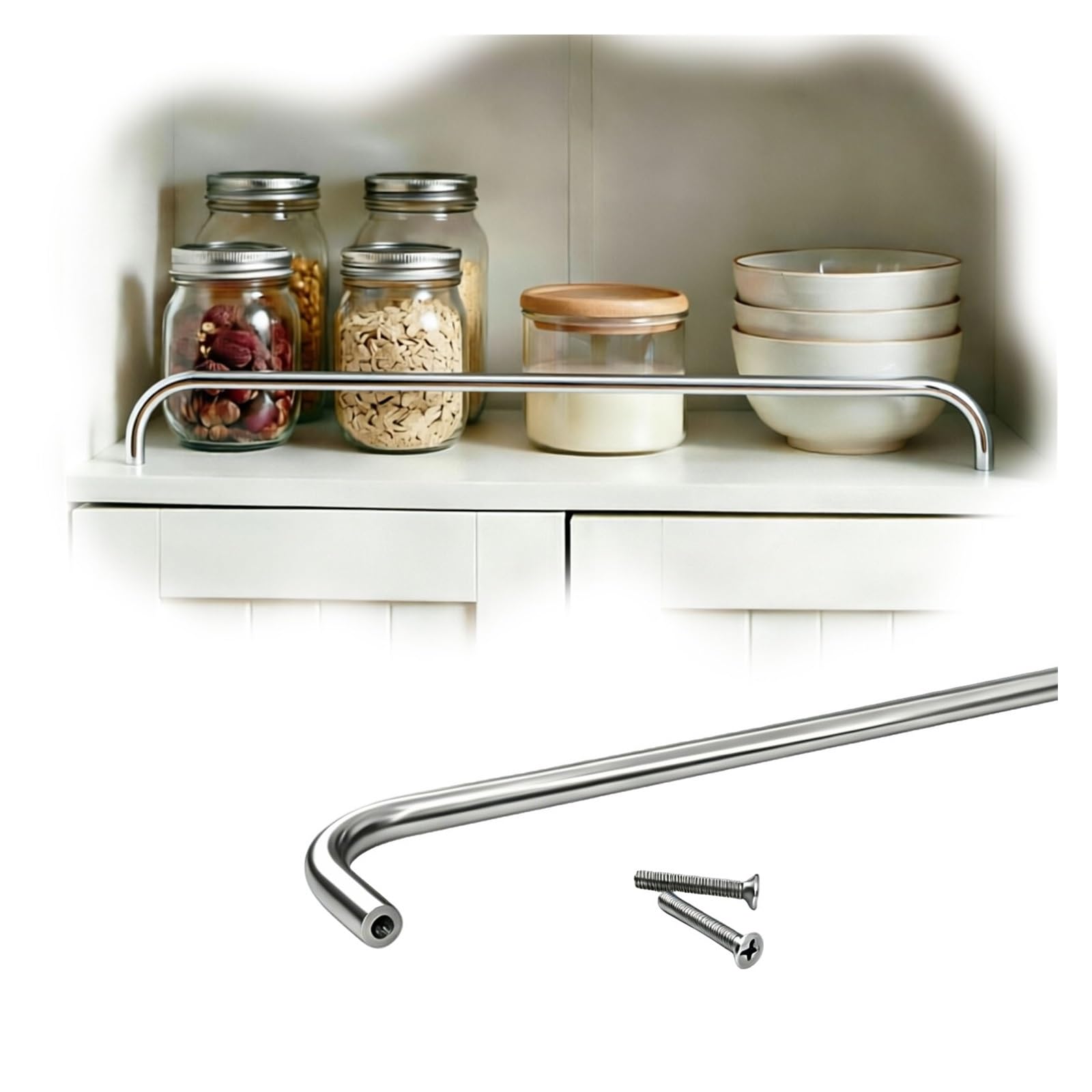 Aluminum Alloy Shelf Rail for Kitchen Storage, Rack/Bookcase/Closet Cabinet Item Anti-Drop Guardrail, Plate Railing Customizable(Silver,23in/58cm)