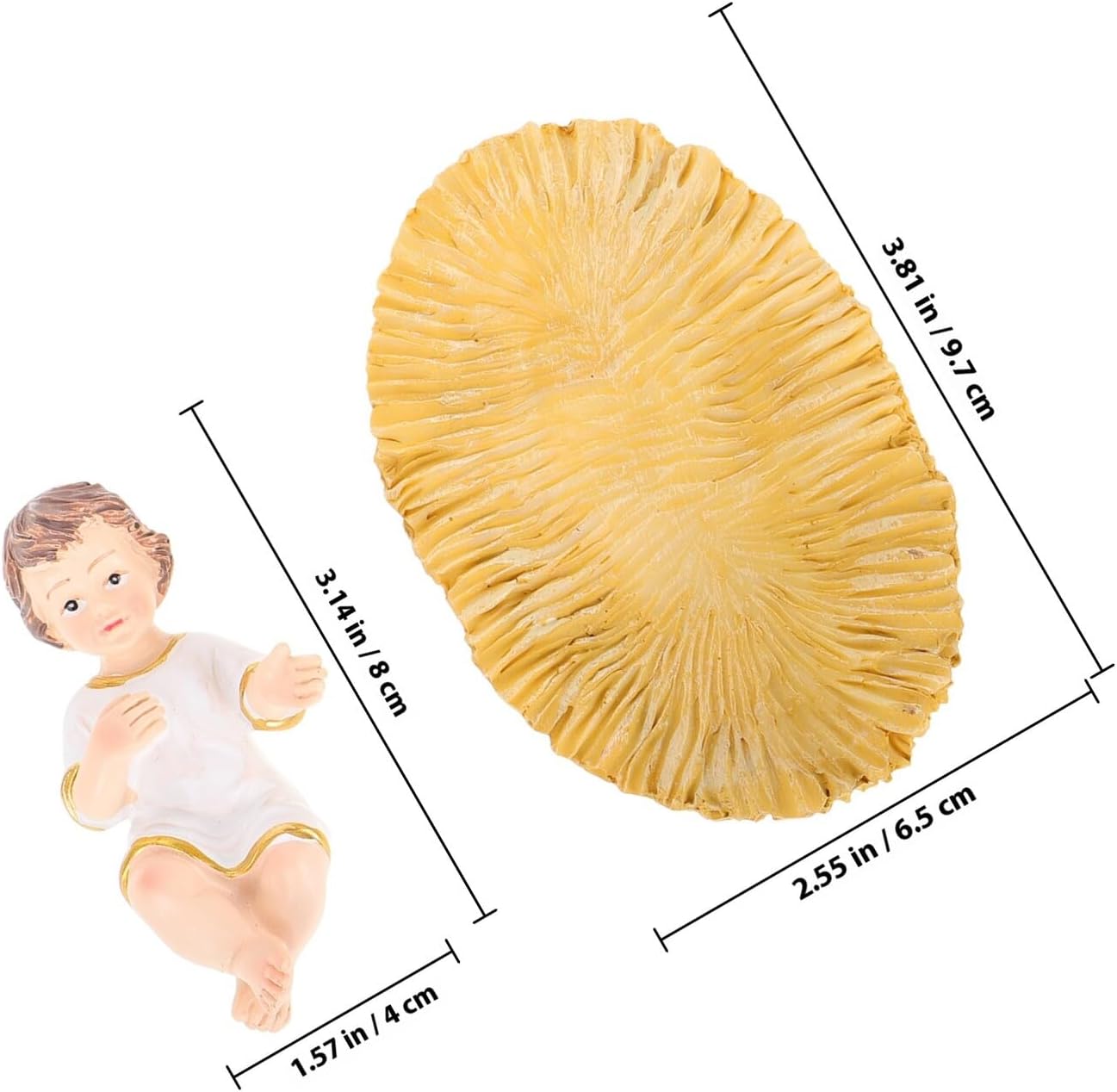 Jesus Figurine with Resin Manger Round Cradle Desktop Ornament Religious Christmas Nativity Decoration for Home and Office Table Display