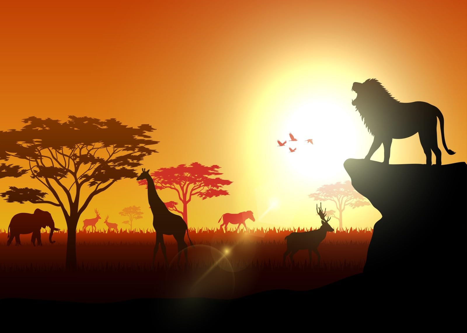 CORFOTO 10x8ft Fabric African Safari Backdrop Lion, Elephant, Giraffe Wild Animals Cucoloris Tropical African Forest Jungle Safari Scenic Background