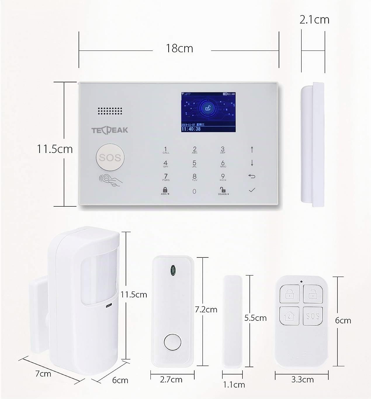 TECPEAK Sistema di Allarme Domestico Senza Fili, Kit di Allarme WiFi/GSM con Sicurezza Sirena, Controllabile a Distanza tramite Telefono Cellulare (A2)