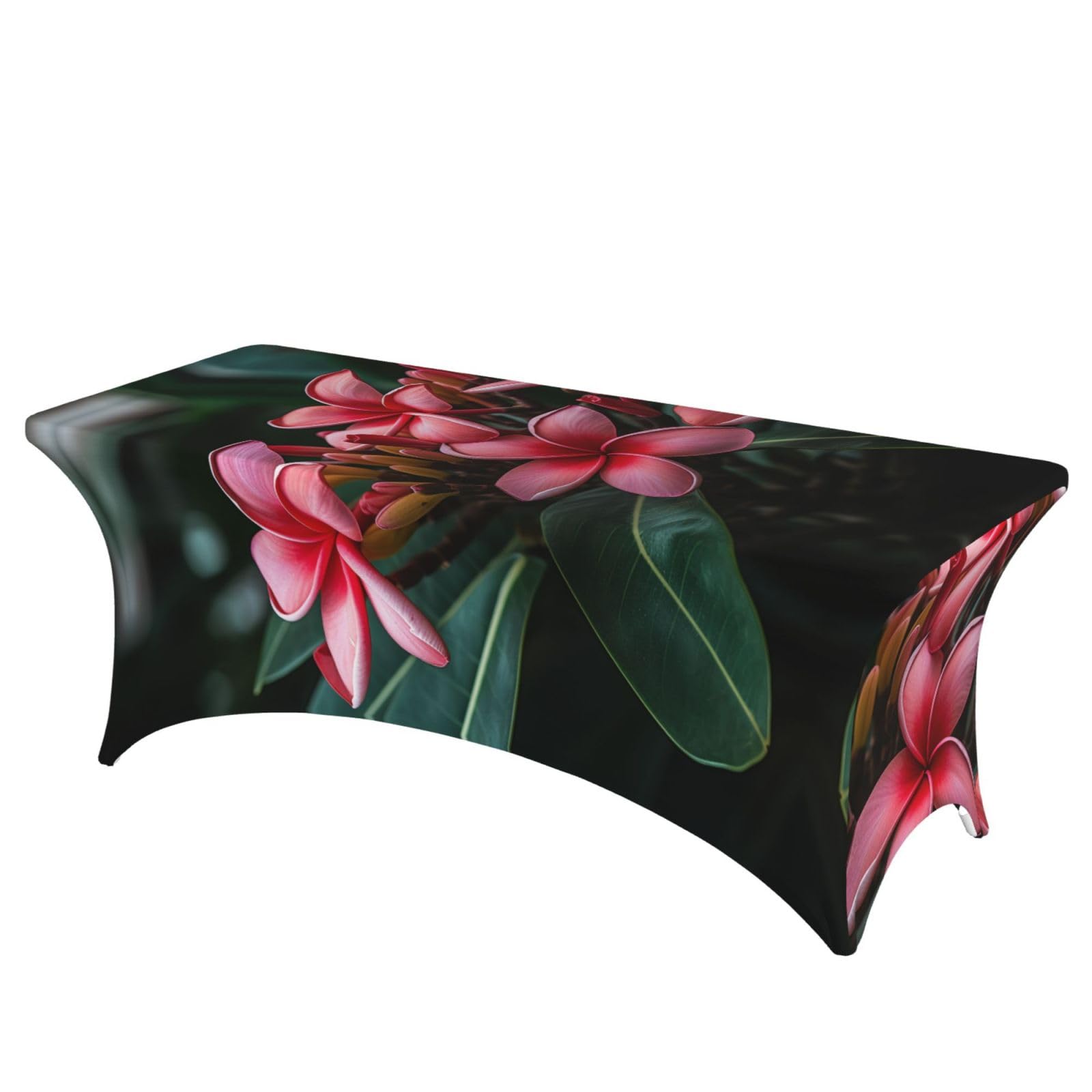 QMKFWT Plumeria Decorative Tablecloth Protector for Wedding, Banquet & Parties6FT Spandex Rectangle Tablecloths, Stretch Washable Table Cloth Wrinkle Free Patio Table Cover