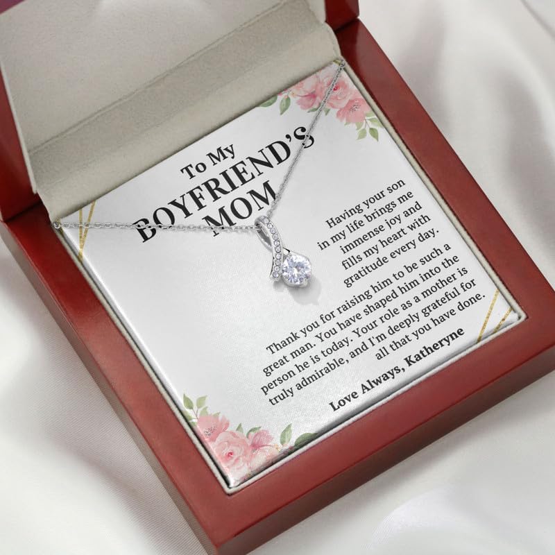 Boyfriend's Mom Necklace Message Card Box Alluring Mahogany - Fills My Heart With Gratitude - Meaningful Birthday for Soon to be Mother In Law