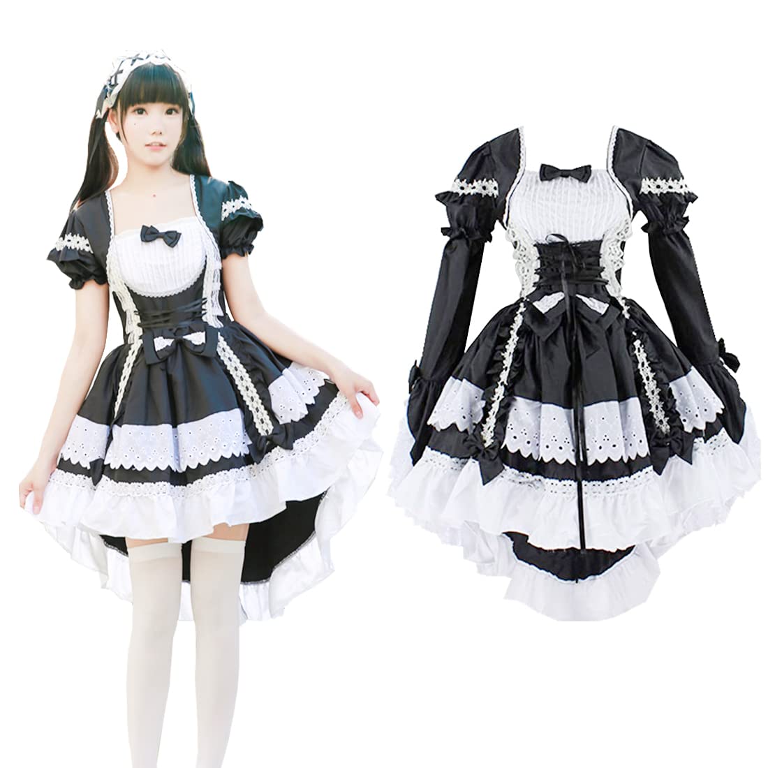 Anime Detachable Sleeves Maid Outfit Cosplay Costume Sweet Gothic Princess Dress For Women Girls