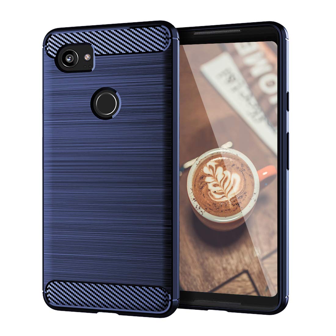 SNOSHOfor Google Pixel 2 XL Phone Case,Slim Thin Soft Silicone Flexible TPU Rubber Skin Carbon Fiber Anti-Scratch Shockproof Protective Cases Cover for Pixel 2XL,Brushed Blue
