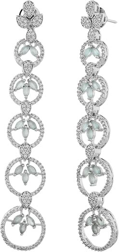Voylla Sparkling Elegance Eternal Grace Green American Diamond Dangler Earrings For Women Anti Tarnish Long CZ Earrings El...