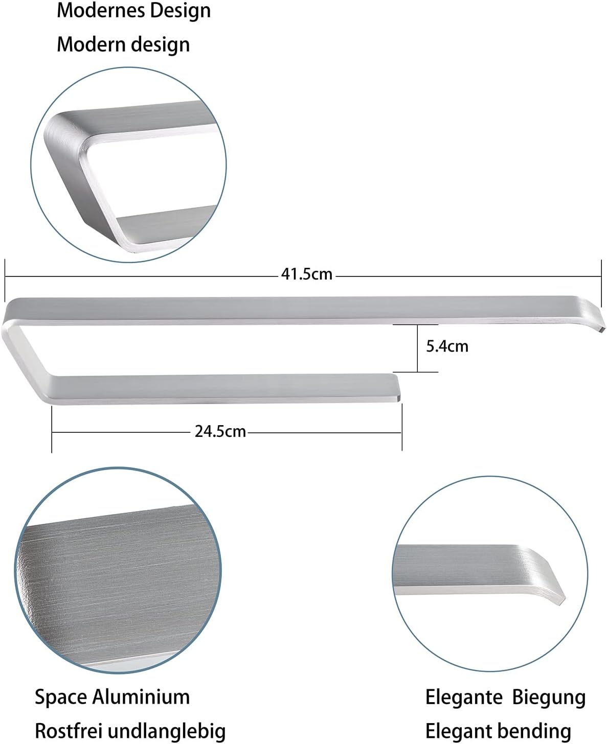 JS Towel Rail Self Adhesive Hand Towel Holder Over Door Tea Towel Rails Bathroom Kitchen Shower Storage Organiser Accessories, No Drilling