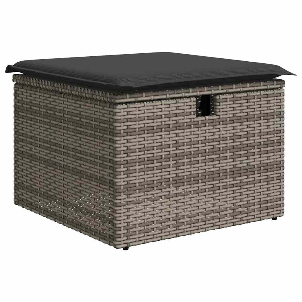 6 TLG. Sofá de jardín, ratán de polietileno gris, con almohada, espacio de almacenamiento, bolsa impermeable, para terraza y balcón