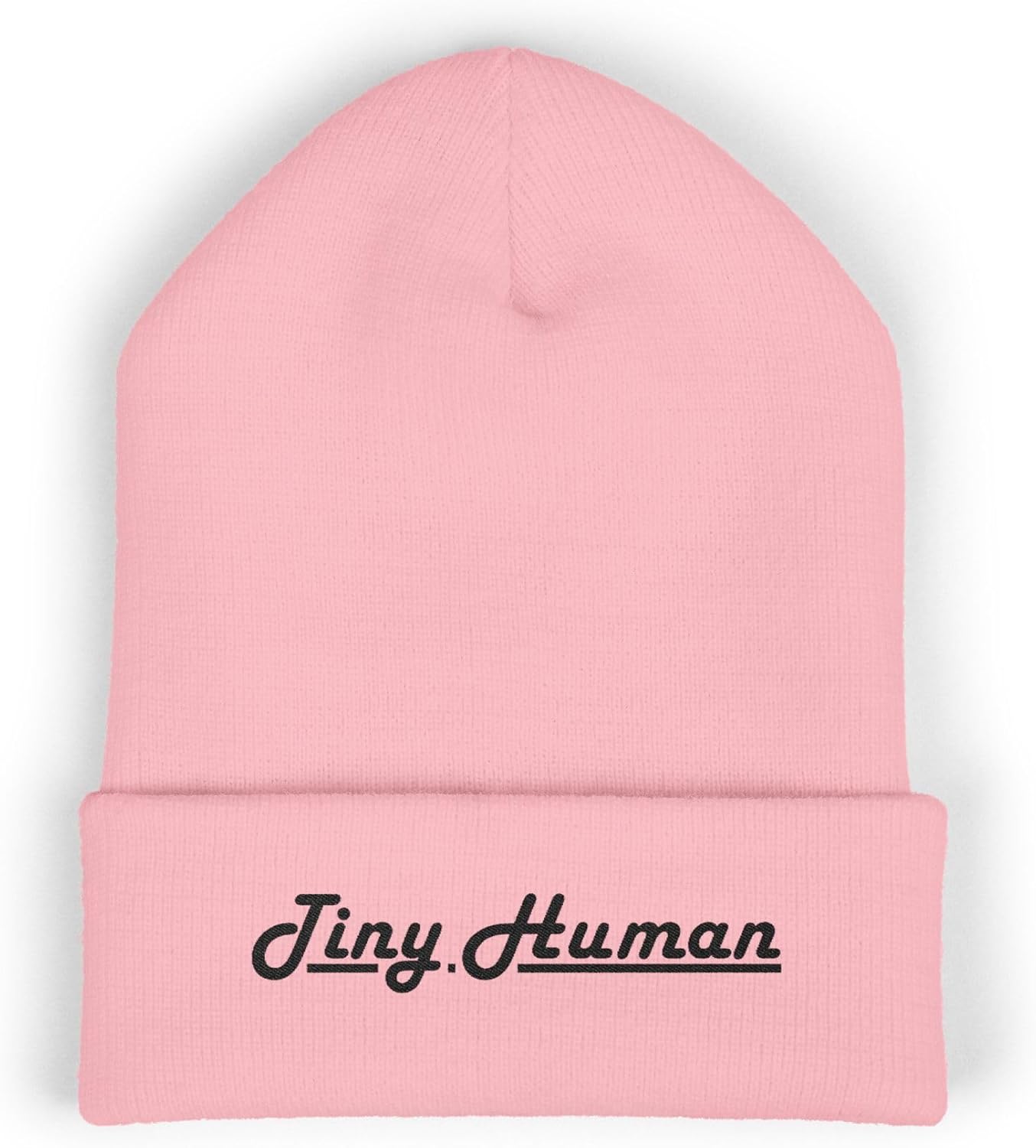 Classic Cuffed Beanie Hat - 'Tiny Human' Embroidered Message