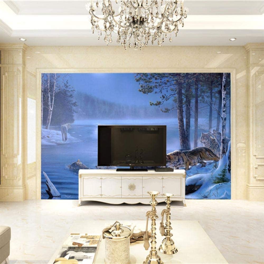 Papel Pintado Mural 3D Animal Lobo Cruzando El Rio Papel Pintado Mural 3D Papel Pintado De Pared Carteles De Pared Pegatina De Pared Borde Autoadhesivo Ladrillo Baño Dormitorio Pared Extraíble Foto 2