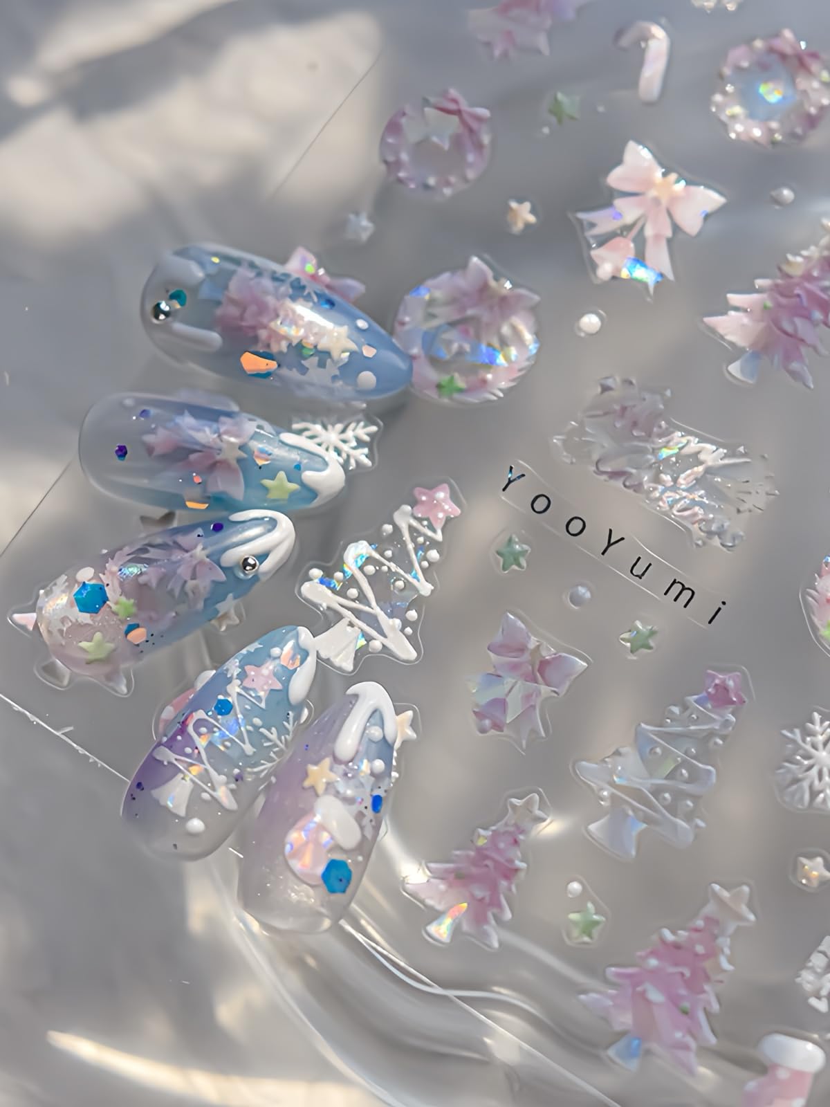 SoftSoul Pink Christmas Nail Stickers - 5D Embossed, Premium Salon-Quality, Easy Application, Self-Adhesive Xmas Tree Lights Decals for DIY Manicure