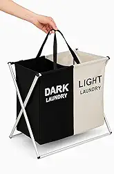 Cesto Duplo de Roupa Suja Dobrável Dark/Light – Estrutura Inox, Tecido Reforçado e Design Moderno