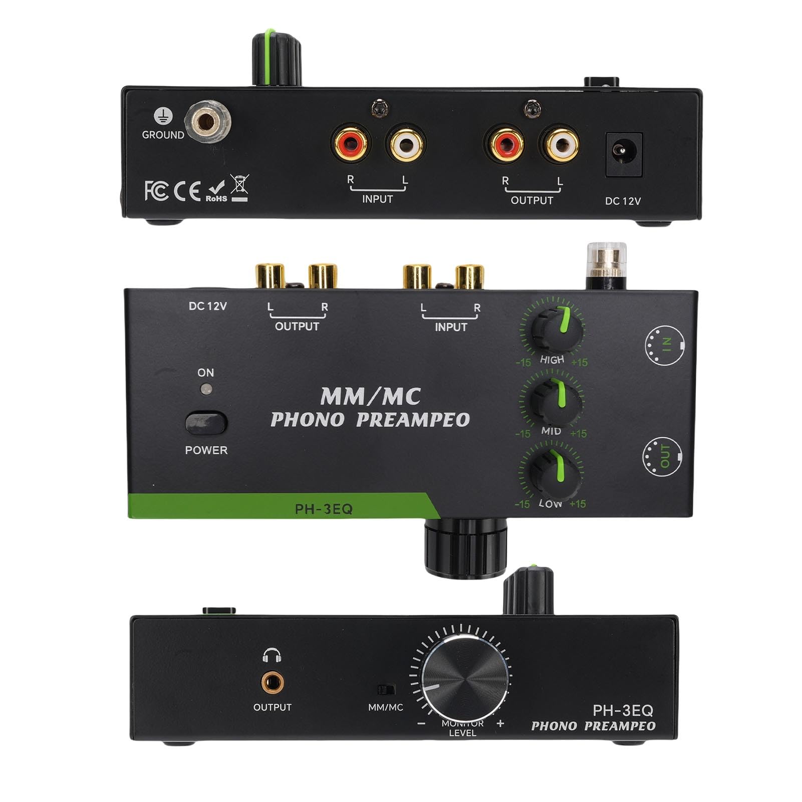 Préampli Phono avec réglage 3 Bandes, amplificateur Phono MM MC pour Tourne-Disque, entrée Sortie XLR préamplificateur pour Platine Vinyle pour système Audio Domestique Audiophile