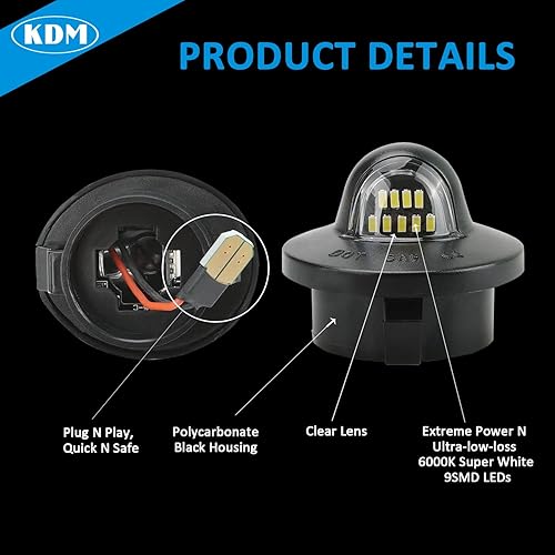 Miniatura 4 de KDM Luces LED para placa de matrícula para Ford F-150 F250 F350 F450 F550 Heavy Duty Ranger Explorer Bronco Excursion Expedition - Lámpara de