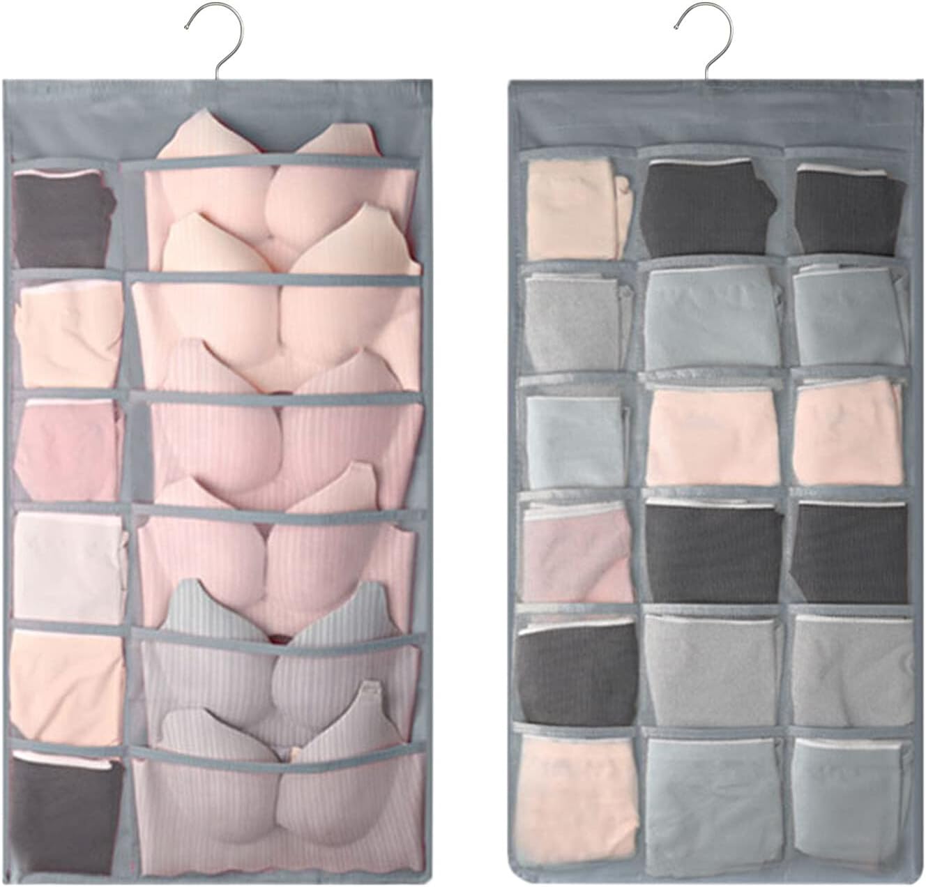 Hanging Organiser - Reversible for Underwear & Socks (Grey, 1 Piece)