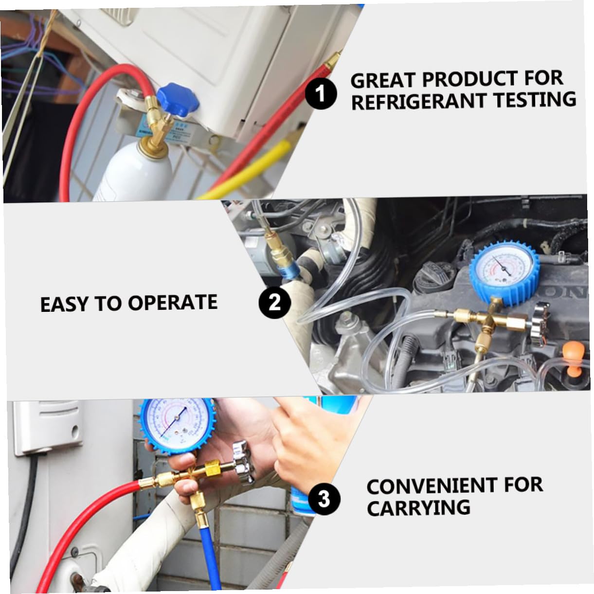 Holibanna Automotive Service Tool Pressure Gauge Manifold Hose Set with Silicone Oil Sleeve for Car Ac Refrigeration Charging and HVAC Maintenance Random Color