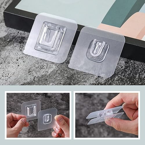 Miniatura 4 de Soporte para colgar placas de pared, 22 pares de soportes verticales invisibles para platos, ganchos adhesivos para pared, ganchos de plástico sin