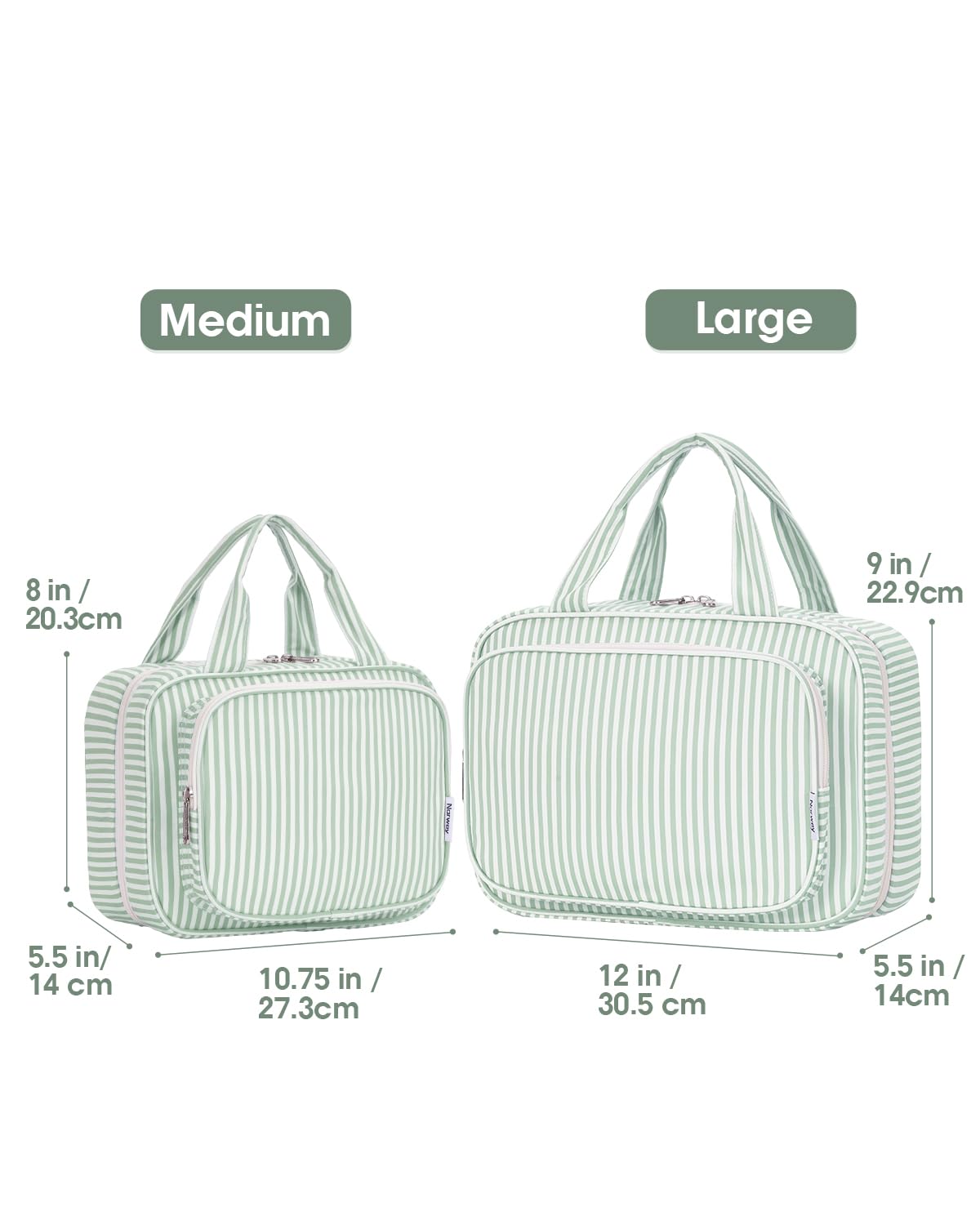 Narwey Large Hanging Travel Toiletry Bag for Women Wash Bag Cosmetics Makeup Bag Organizer for Full Size Accessories (Mint Green Stripe (Large)) - 2