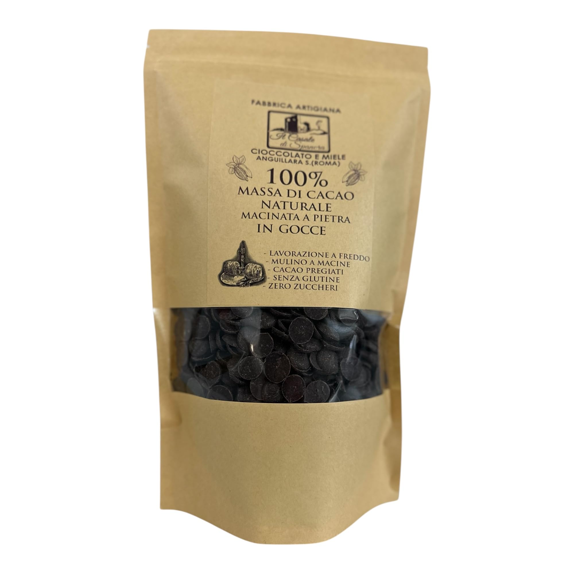 Massa di cacao 100% in gocce | 750 g | senza zucchero | vegano | per diete bilanciate | fondente 100% artigianale | made in italy | il casale di spanora