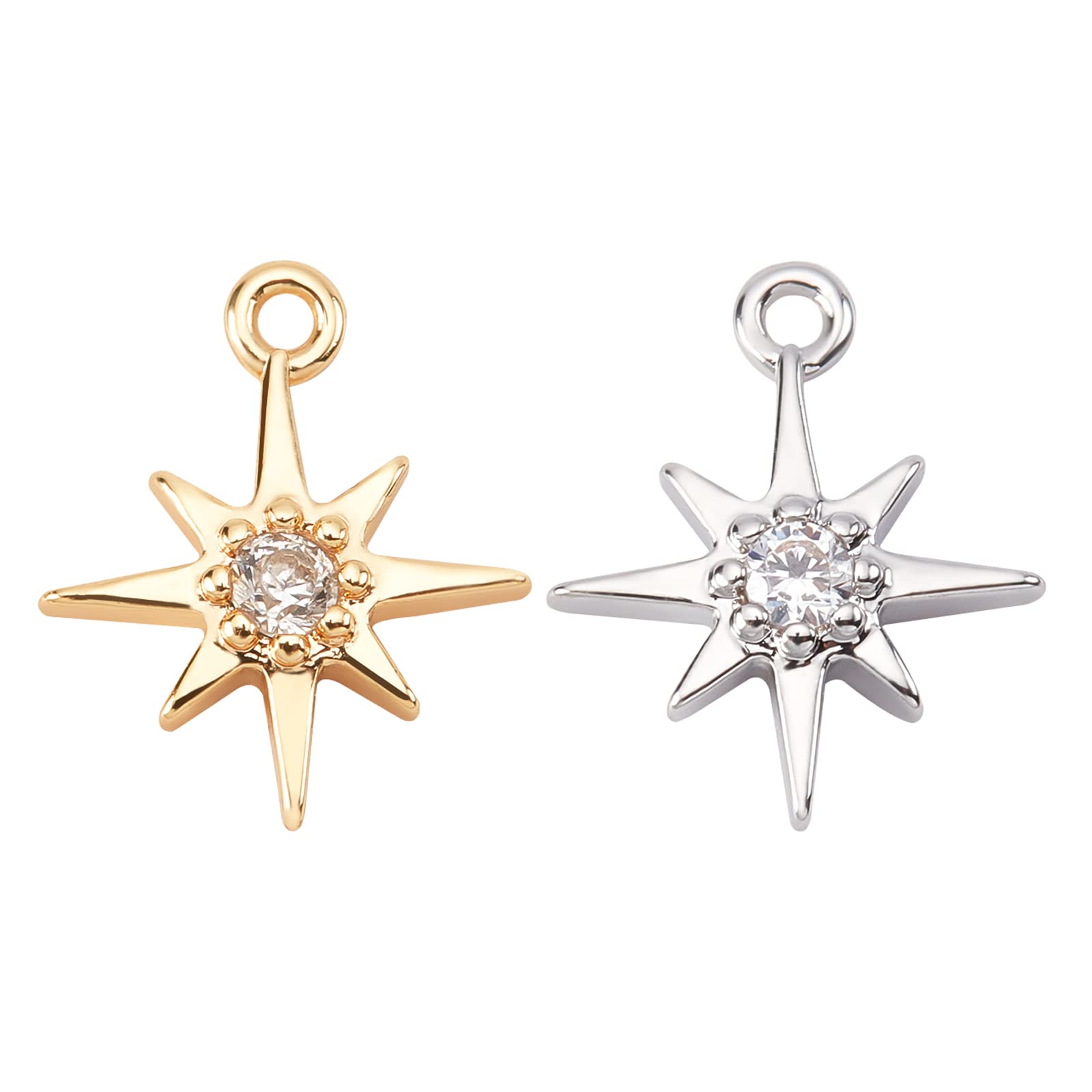 BENECREAT16PCS 18K Gold Plated Star Cubic Zirconia Pendant Gold/Platinum Star Brass Links Connectors Pendant for Bracelet Necklace Jewelry Making