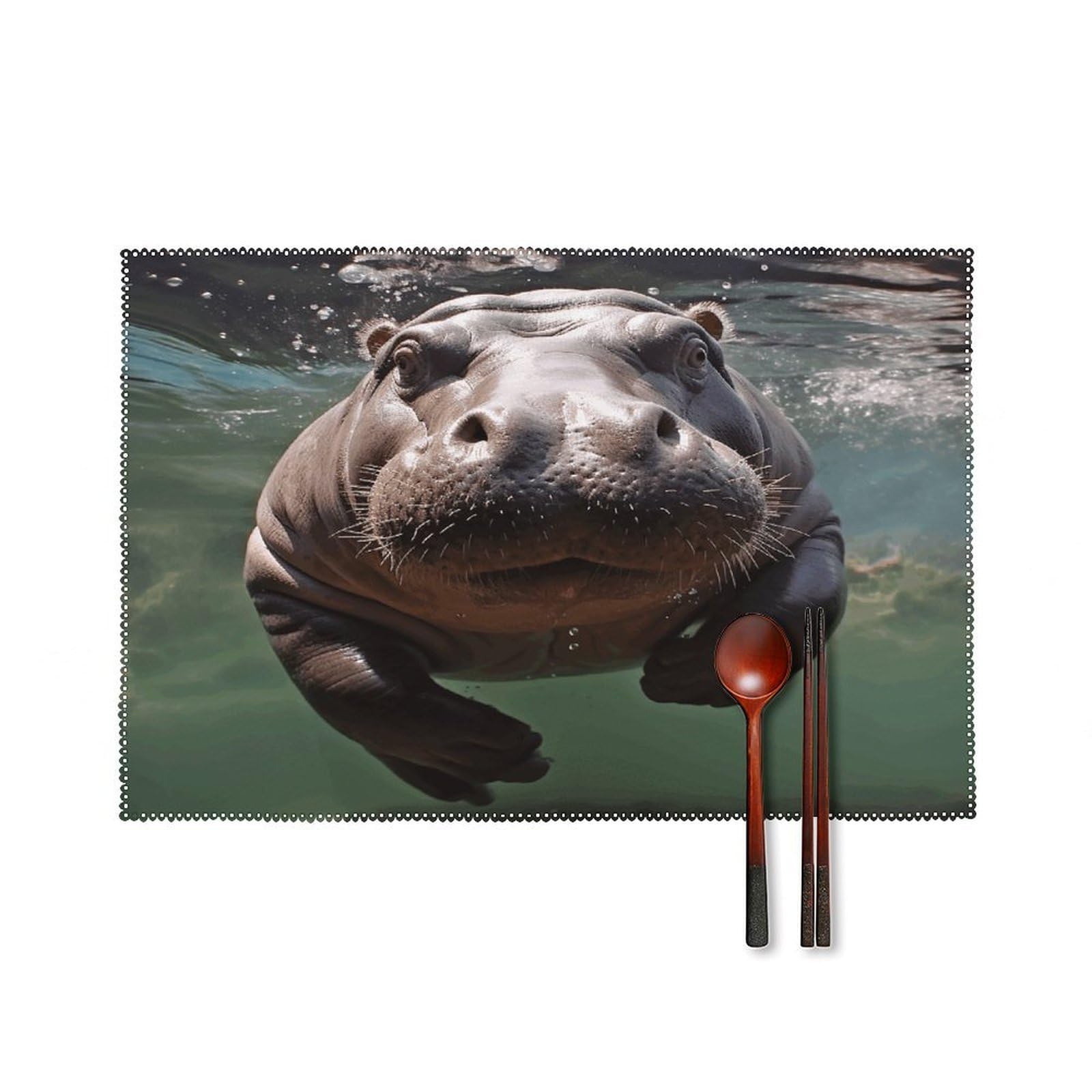 Diving Hippo Placemats Set of 6 Non-Slip Heat Resistant Table Mats Canvas Washable Cloth Place Mats Easy to Clean Premium Placemat for Kitchen Dining Table Decoration