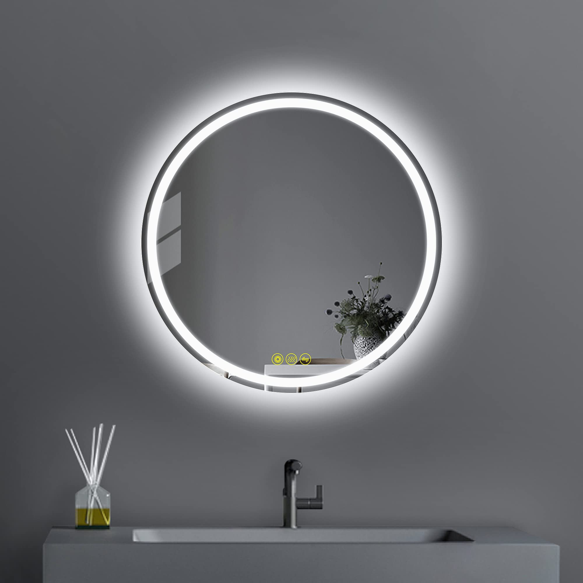 Bathroom LED Mirror Round Circular Mirror with Lights Illuminated Anti-Fog Backlit Light Up Touch Color Change Demister IP44 Dimmable