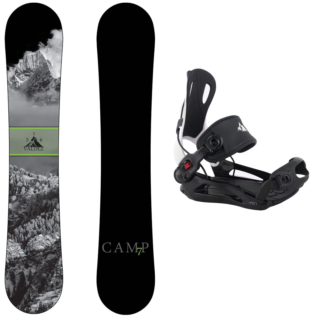 Camp Seven Valdez Snowboard and System MTN Rear Entry Step in Binding Men's Snowboard Package