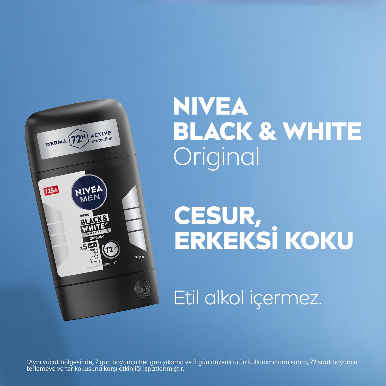 NIVEA MEN Erkek Stick Deodorant Black&white Invisible Original 50ml 72 Saat Anti-perspirant Ter Koruması