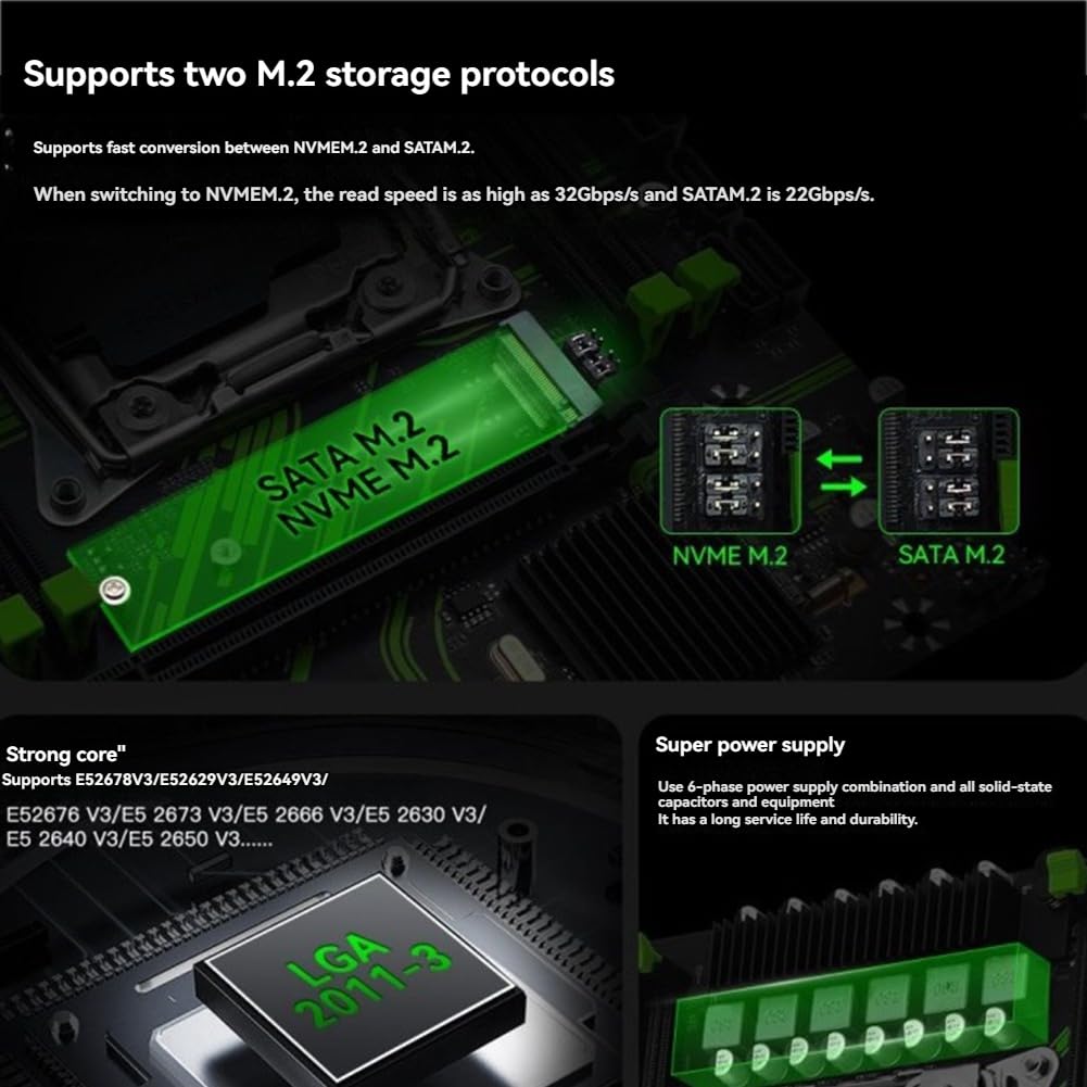 Scheda Madre X99 PR9 per Processore CPU LGA 2011-3, Kit Completo, Supporta 4 Moduli di RAM DDR4, M.2/NVME M.2 con Processore CPU E5 2666v3, Interfaccia 3.0