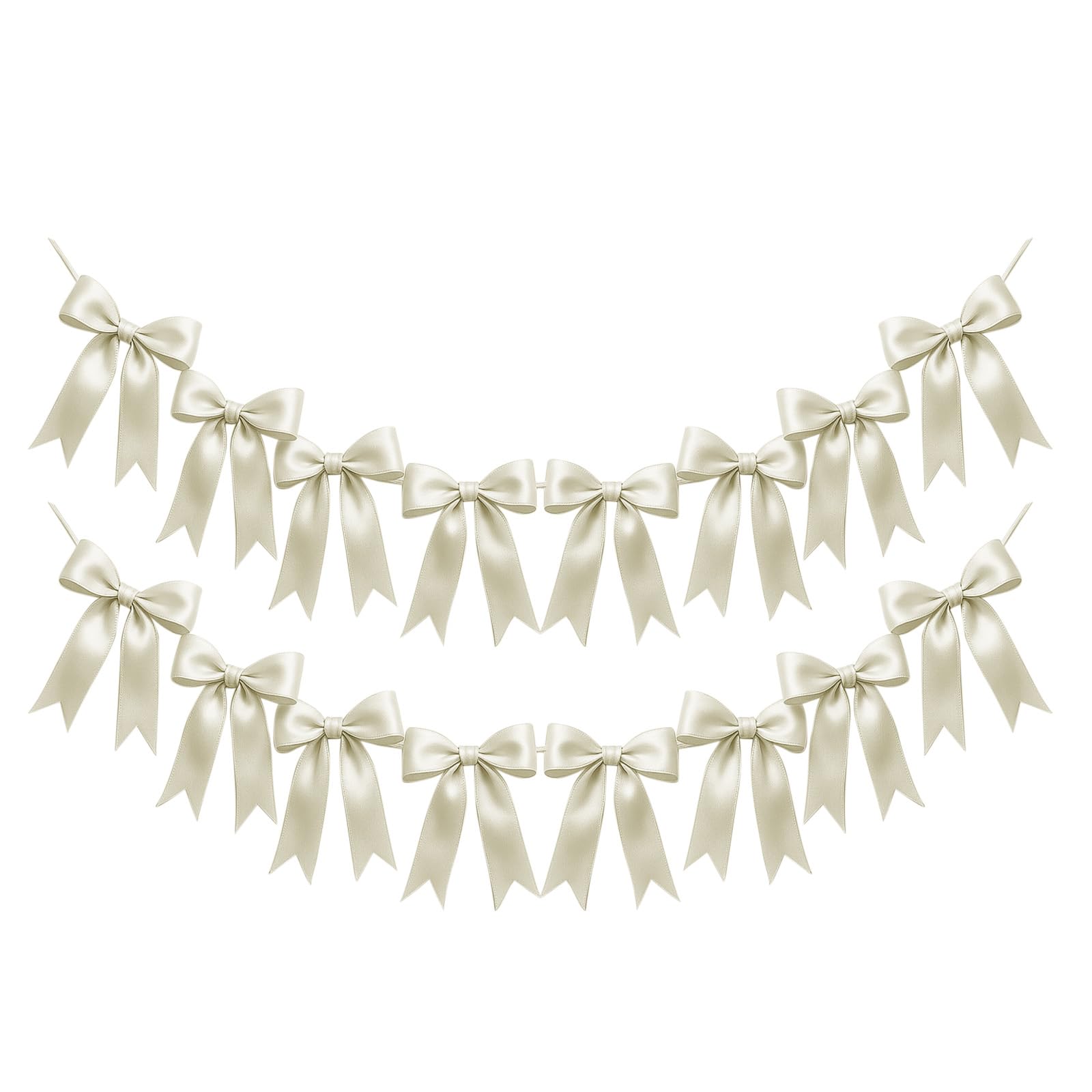 2 Strings of 16PCS Ivory White Bow Garland Banner Decoration,Pre-Strung Satin Ribbon Ornaments for Birthday,Bachelorette Party,Bridal Shower,Wedding,Engagement,Baby Shower,Graduation Decor,Anniversary