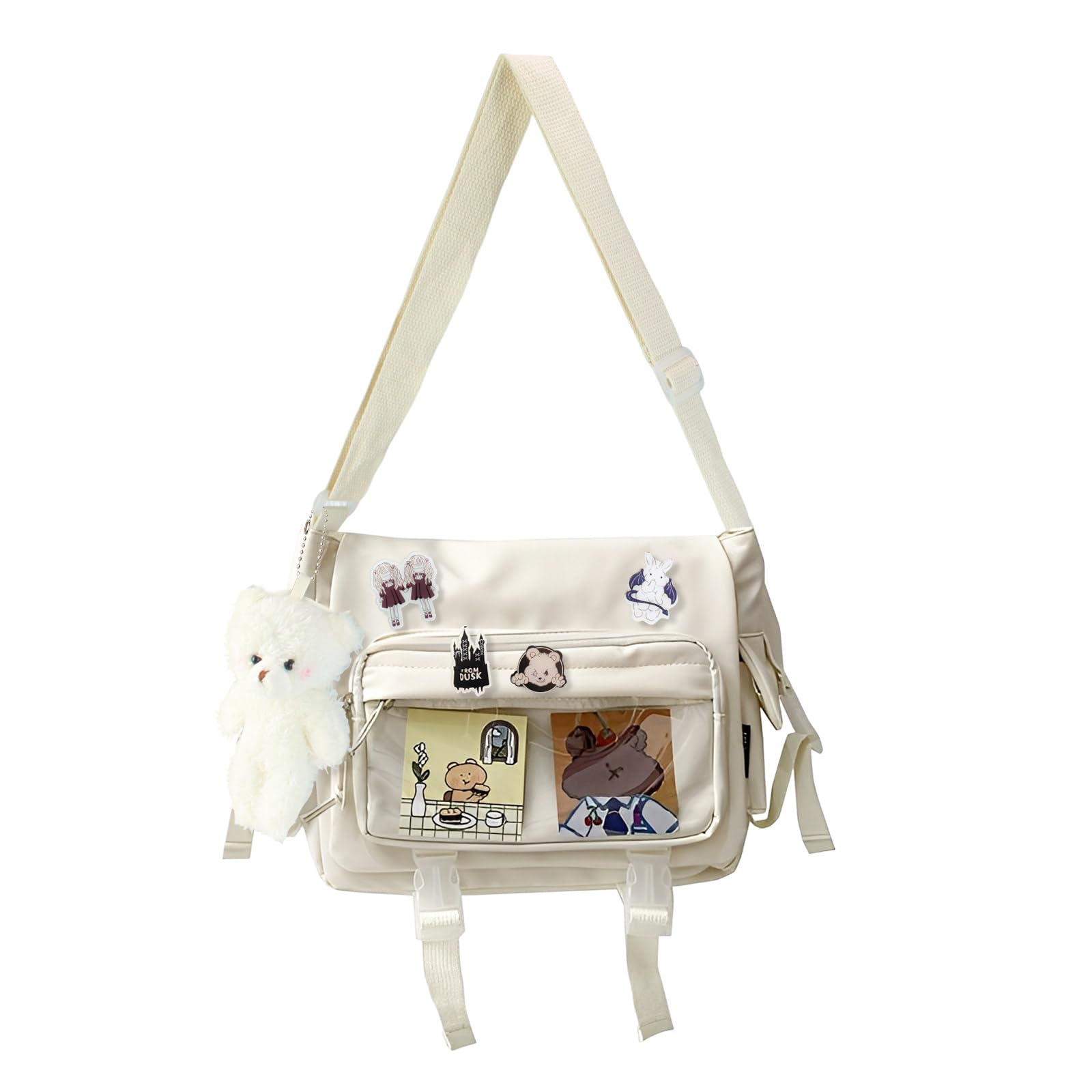 Kawaii Ita Bag damska torba na ramię z przypinką i zawieszką, japońska torba kurierska Y2K na ramię