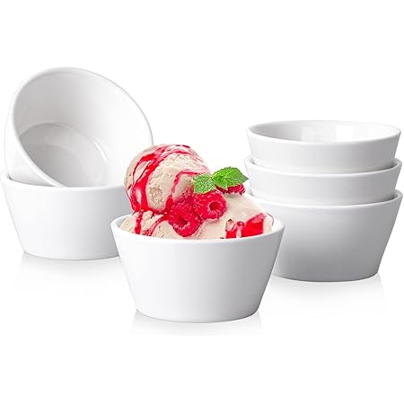 Taeochiy Porcelain Small Bowls, 8 Ounce Dessert Bowls, Ramekins Oven Safe, Ice Cream Bowls, Bouillon Cups, Set of 6