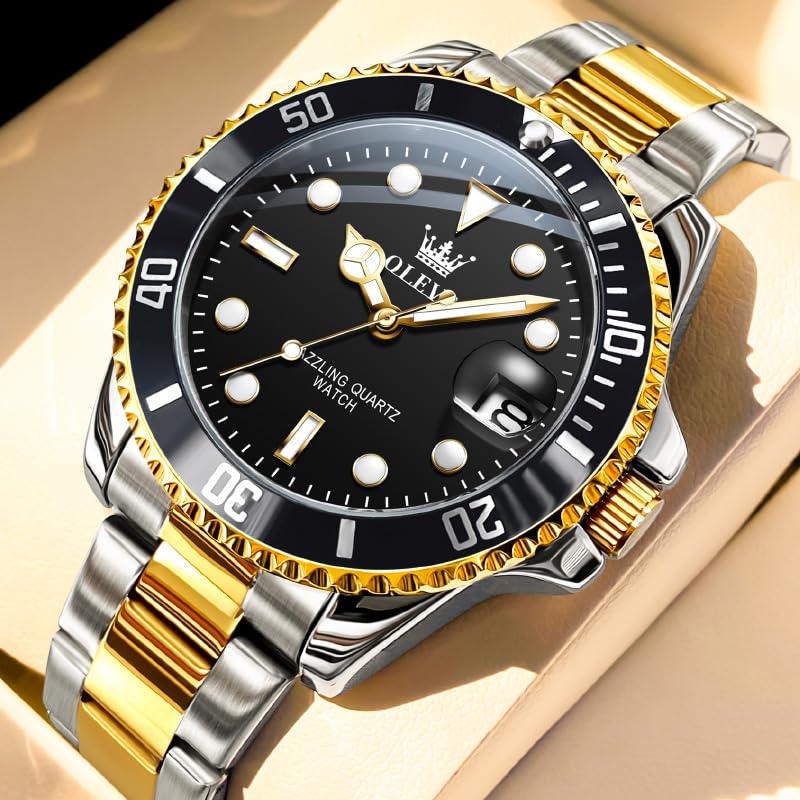 Image of OLEVS Watch for Men Stainless Steel Analog Quartz Chronograph Moon Phase Watch Waterproof Date Luminous Wrist Male Watches,Gift for Men
