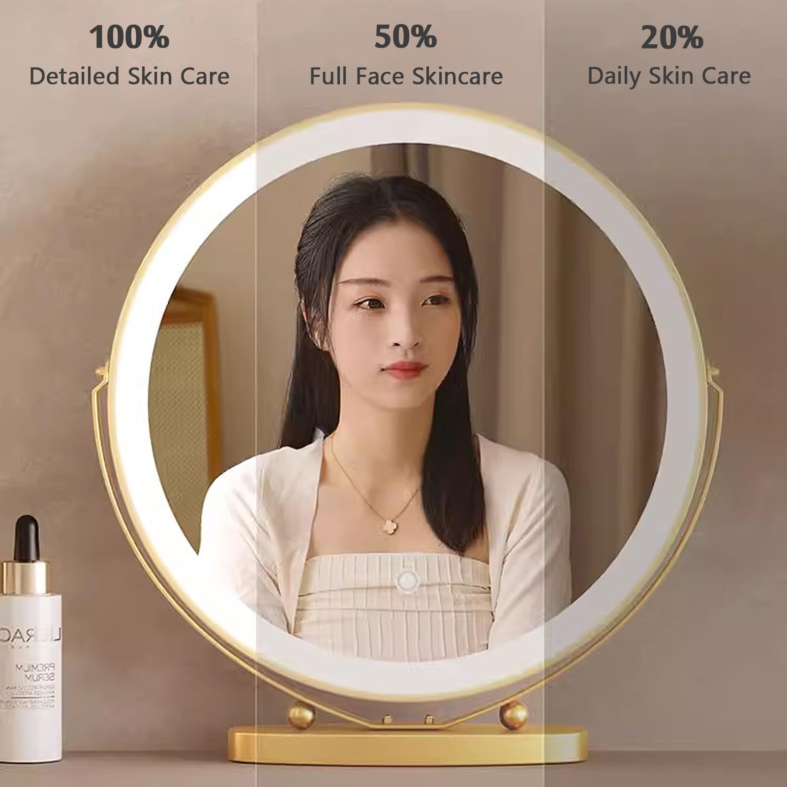 Specchio da trucco a LED con rotazione a 360° Touch dimmerabile, 3 colori gratuiti nding Vani illuminazione da tavolo - Specchio Lar per camera da letto e soggiorno amanti del Beau